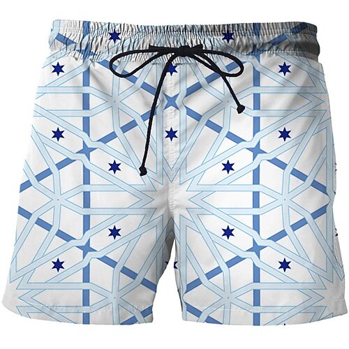 

Men's Casual Fashion Shorts Beach Shorts 3D Print Elastic Drawstring Design Knee Length Pants Daily Holiday Micro-elastic Graphic Geometry Comfort Soft Mid Waist Green Blue Royal Blue Light Blue M L