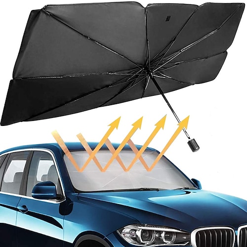 

Car Sun Shade Windshield Telescopic Sunshade Umbrella Blocks UV Rays Sun Visor Protector to Keep Your Vehicle Cool and Damage Freefor Most Sedan SUVs Trucks (43inch x 25.5'inch)