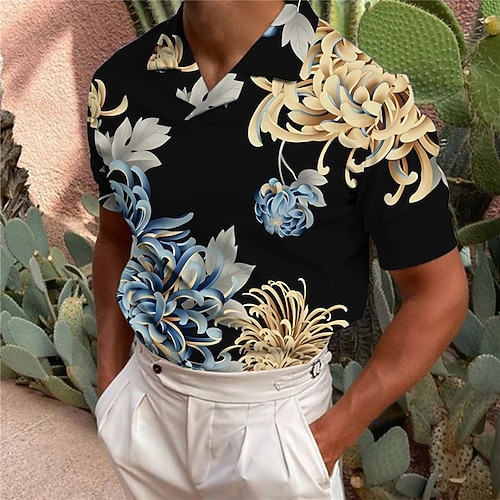 

Men's Collar Polo Shirt Golf Shirt Floral Turndown Purple Pink Gray Black 3D Print Casual Daily Short Sleeve Print Clothing Apparel Fashion Designer Casual Breathable / Sports