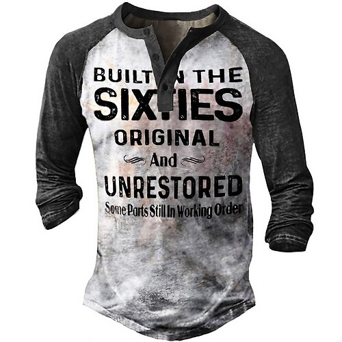 

Men's T shirt Tee Henley Shirt Tee Graphic Letter Henley Gray 3D Print Plus Size Outdoor Casual Long Sleeve Button-Down Print Clothing Apparel Designer Casual Retro Military