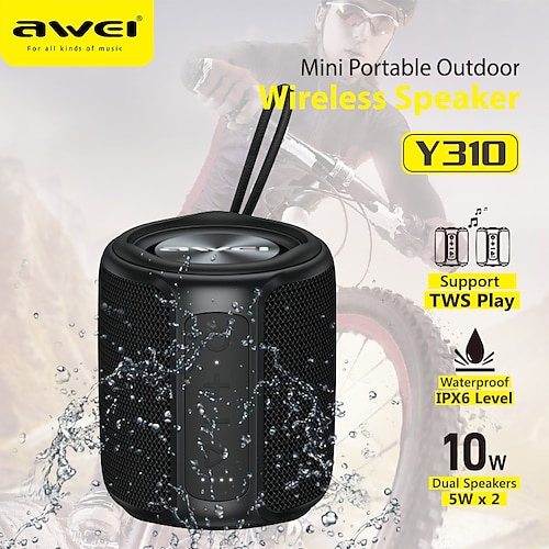 

Awei Y310 Wireless Speaker Bluetooth 5.0 High Power Surround Stereo Waterproof IPX6 Mini Portable Speakers 2200mAh High Capacity