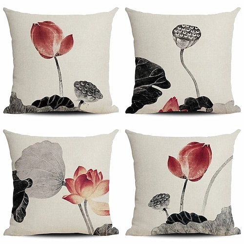 

Chinese Style Double Side Cushion Cover 4PC/set Soft Decorative Square Throw Pillow Cover Cushion Case Pillowcase for Sofa Bedroom Superior Quality Machine Washable