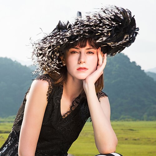 

Artistic / Retro Hyperbole Flax Hats with Feather 1pc Special Occasion / Horse Race Headpiece