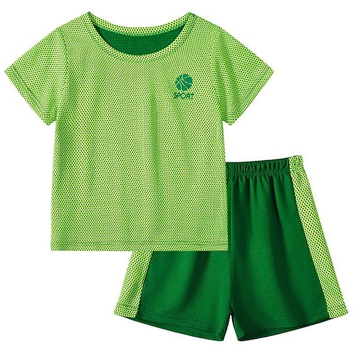 

2 Stück kinderkleidung Jungen T-Shirt Shorts Kleidungsset Outfit Farbblock Hahnentrittmuster Bedruckt Kurzarm Bedruckt Set Outdoor Täglich Casual Frühling Sommer 2-12 Jahre Grün Blau Purpur