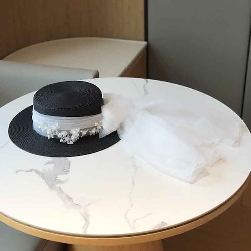 

Hats Basketwork Pearl Straw Hat Wedding Fashion With Pearls Headpiece Headwear