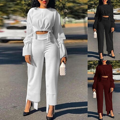 

zl1847 spot cross-border 2022 spring and autumn european and american temperament corset short top casual high waist straight pants suit