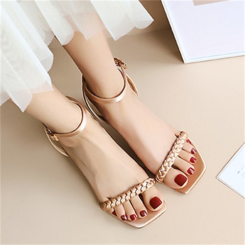 

Women's Sandals Ankle Strap Sandals Braided Sandals Daily Summer Chunky Heel Ankle Strap Heel Open Toe Minimalism Patent Leather Ankle Strap Solid Colored Yellow Purple Gold