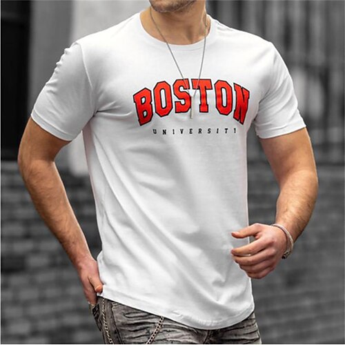 

Homens Camiseta Gráfico Letra Gola Redonda Branco Impressão A Quente Casual Diário Manga Curta Imprimir Roupa Algodão Esportes Moda Leve Grande e Alto / Verão