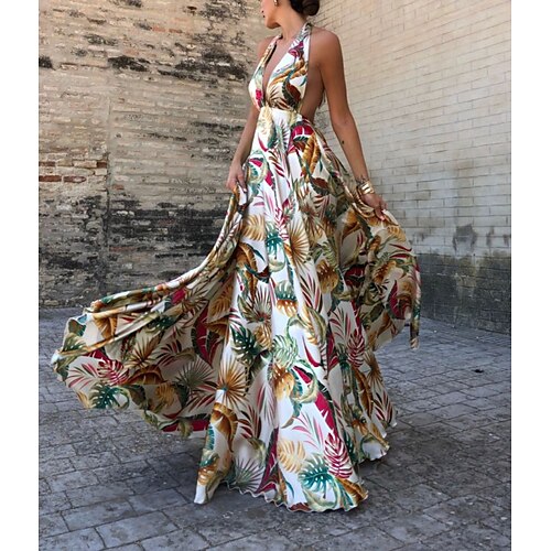 

Women's Casual Dress Swing Dress Floral Dress Long Dress Maxi Dress Rainbow Sleeveless Backless Spring Summer Deep V Weekend Loose Fit 2022 S M L XL