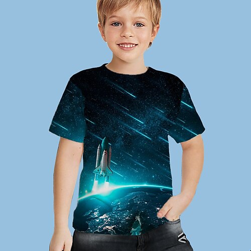 

Kids Boys T shirt Galaxy Outdoor 3D Print Short Sleeve Active 3-12 Years Spring Blue