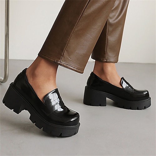 

Mulheres Mocassins Penny Loafers Mocassins Clássicos Mocassim de plataforma Diário Verão Salto Robusto Ponta Redonda Minimalismo Pele PU Mocassim Cor Sólida Preto Vinho