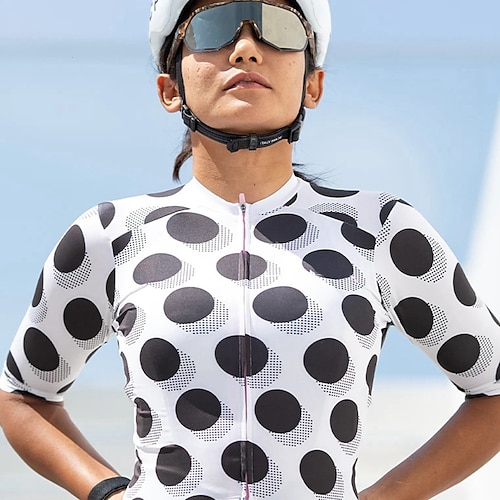 

21Grams Women's Cycling Jersey Short Sleeve Bike Top with 3 Rear Pockets Mountain Bike MTB Road Bike Cycling Breathable Quick Dry Moisture Wicking Reflective Strips White Green Yellow Polka Dot