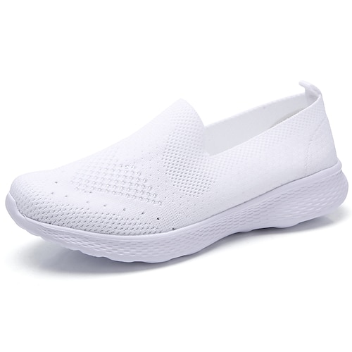 

Femme Basket Grandes Tailles Chaussures Flyknit Chaussures blanches du quotidien Eté Talon Plat Bout rond Casual Minimalisme Marche Tissage Volant Mocassins Couleur Pleine Noir / blanc Blanche