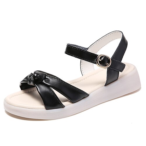 

Women's Sandals Flat Sandals Puffy Sandals Home Daily Wedding Sandals Summer Buckle Flat Heel Open Toe Casual Minimalism Leather Buckle Solid Colored Black White Beige