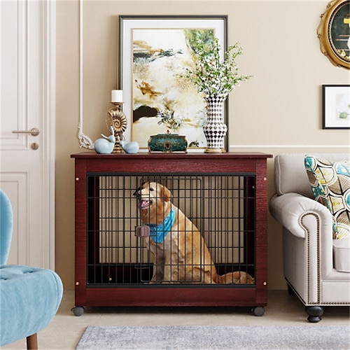 

39 Length Furniture Style Pet Dog Crate Cage End Table With Wooden Structure And Iron Wire And Lockable Caters Medium And Large Dog House Indoor Use