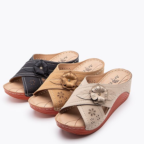 

Women's Sandals Wedge Sandals Orthopedic Sandals Bunion Sandals Costume Shoes Daily Wedding Sandals Summer Buckle Wedge Heel Round Toe Vintage PU Leather Loafer Polka Dot Almond Black Brown