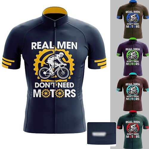 

21Grams Men's Cycling Jersey Short Sleeve Bike Top with 3 Rear Pockets Mountain Bike MTB Road Bike Cycling Breathable Quick Dry Moisture Wicking Reflective Strips Green Sky Blue Dark Navy Gear