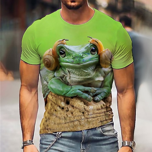 

Men's T shirt Tee Graphic Animal Frog Crew Neck Green Blue 3D Print Daily Sports Short Sleeve Print Clothing Apparel Sports Designer Casual Classic / Summer / Summer