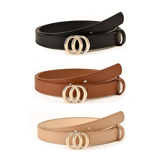 

3 PCS Women's Skinny Belt PU Leather Metal Bucke O-ring Casual Cowboy Party Holiday Multicolor