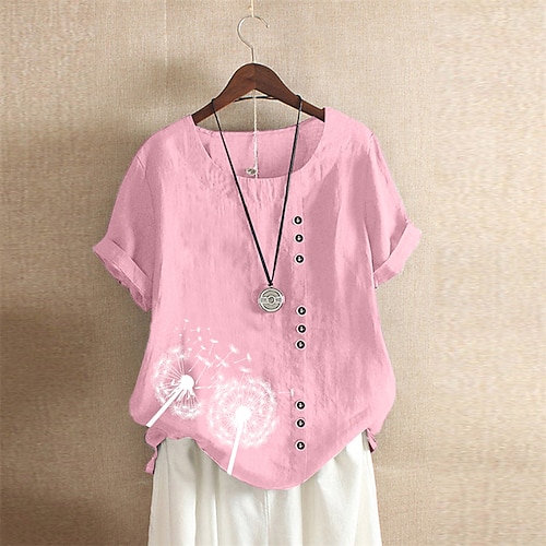

Women's Plus Size Tops T shirt Floral Graphic Print Short Sleeve Crewneck Vintage Streetwear Daily Going out Cotton Spring Summer Black Pink