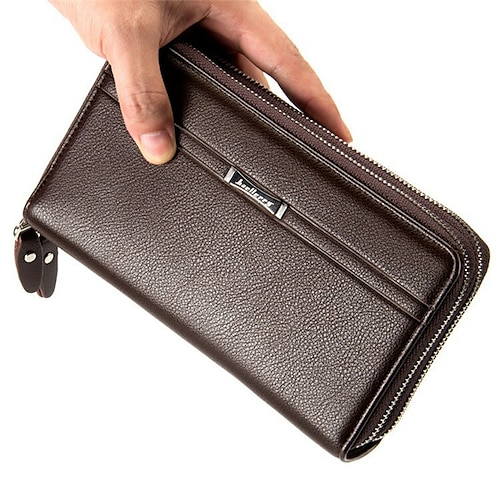 

Men's Wallet PU Leather Daily Office Career Embossed Solid Color Black Dark Coffee