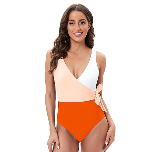 

Women's One Piece Swimsuit Bodysuit Bathing Suit Breathable Quick Dry Lightweight Sleeveless V Neck - Swimming Surfing Beach Water Sports Patchwork Summer