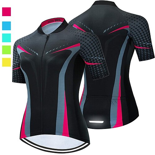

21Grams Women's Cycling Jersey Short Sleeve Bike Top with 3 Rear Pockets Mountain Bike MTB Road Bike Cycling Breathable Quick Dry Moisture Wicking Reflective Strips Black Green Yellow Polka Dot