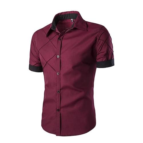 

Men's Shirt Solid Colored Collar Spread Collar Street Daily Short Sleeve Slim Tops Polyester Casual Comfortable White Black Wine / Summer / Machine wash / Wash separately / Washable / Holiday