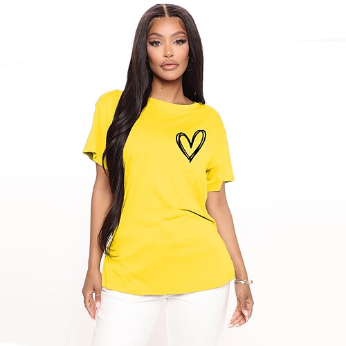 

Women's T shirt Tee Green Blue Yellow Graphic Heart Print Short Sleeve Casual Going out Basic Round Neck Regular 100% Cotton S