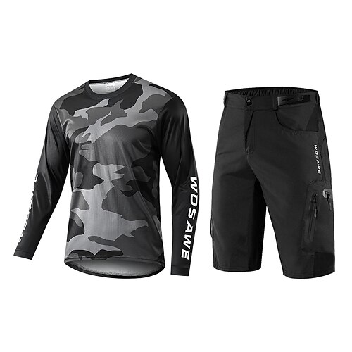 

WOSAWE Men's Cycling Jersey with Shorts Cycling Padded Shorts Long Sleeve Road Bike Cycling PinkWhite White Black Patchwork Camo / Camouflage Bike Shorts Jersey Clothing Suit Windproof Breathable