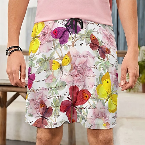 

Men's Casual Fashion Shorts Beach Shorts 3D Print Elastic Drawstring Design Knee Length Pants Daily Holiday Micro-elastic Graphic Butterfly Comfort Soft Mid Waist Pink M L XL XXL