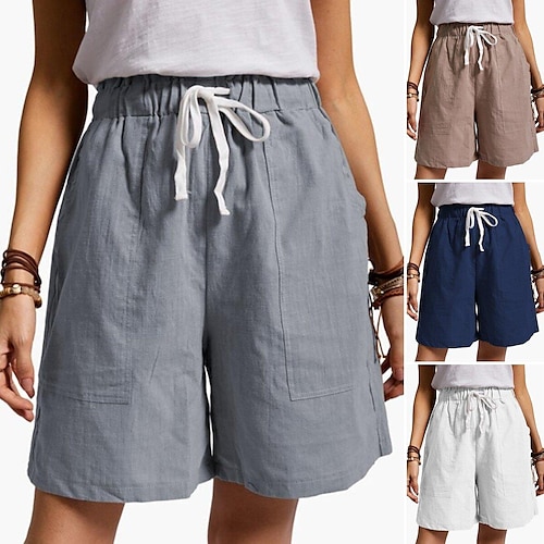 

Women's Cotton Linen Drawstring Shorts Elastic Waist Casual Loose Beach Yoga Shorts Summer Quick Dry Lightweight Breathable Bottoms