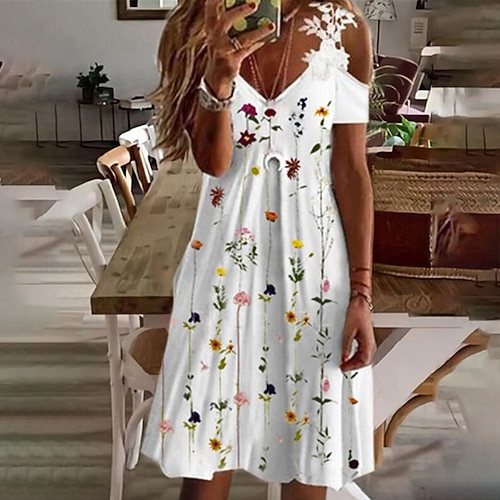 

Women's Casual Dress Mini Dress Green Black Pink Short Sleeve Floral Print Spring Summer V Neck Modern 2022 S M L XL XXL 3XL