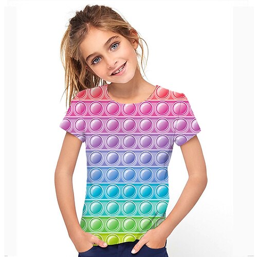 

Kids Girls' T shirt Optical Illusion Outdoor 3D Print Short Sleeve Active 3-12 Years Spring Rainbow