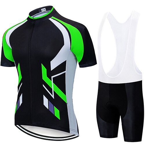 

21Grams Men's Cycling Jersey with Bib Shorts Short Sleeve Mountain Bike MTB Road Bike Cycling Green Rosy Pink Red Bike Clothing Suit 3D Pad Breathable Quick Dry Moisture Wicking Back Pocket Polyester