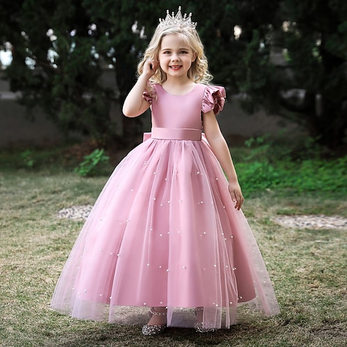 

Girls' Tulle Dress Sleeveless Plain 3D Printed Graphic Dresses Princess Sweet Maxi Polyester Dress Summer Spring Kids Performance Party Slim Mesh Bow