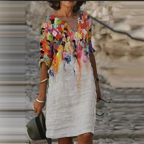 

Women's Shift Dress Mini Dress Black Blue Pink Half Sleeve Floral Print Fall Spring Autumn V Neck Modern Loose Fit 2022 S M L XL XXL 3XL