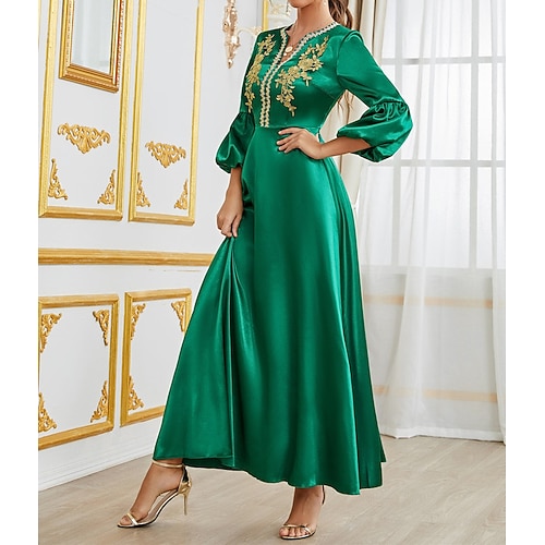 

abito lungo da donna maxi abito verde mezza manica colore puro autunno autunno scollo a V maglia sottile s m l xl