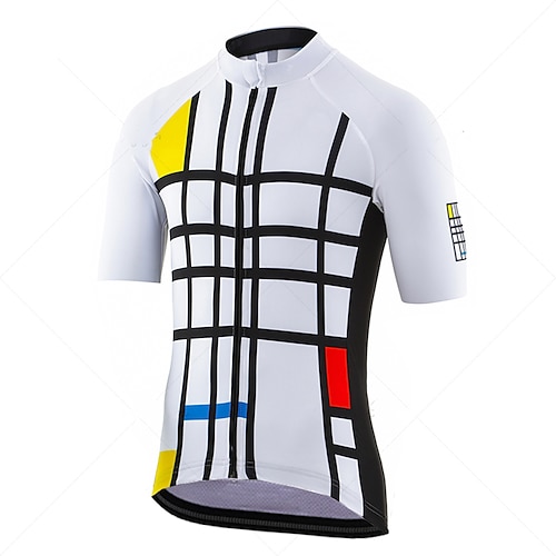 

21Grams Men's Cycling Jersey Short Sleeve Bike Top with 3 Rear Pockets Mountain Bike MTB Road Bike Cycling Breathable Quick Dry Moisture Wicking Reflective Strips White Plaid Checkered Polyester