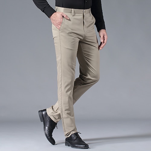 

Men's Dress Pants Full Length Micro-elastic Regular Fit Solid Color Blue Khaki 2022 / Cotton Blend / Pocket