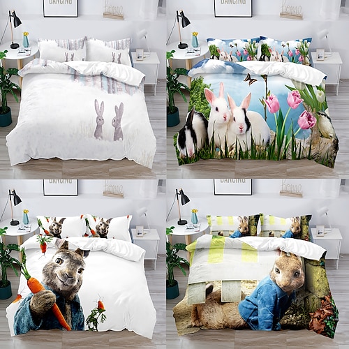 

Easter Rabbit Duvet Cover Set Quilt Bedding Sets Comforter Cover,Queen/King Size/Twin/Single(Include 1 Duvet Cover, 1 Or 2 Pillowcases),3D Digktal Print