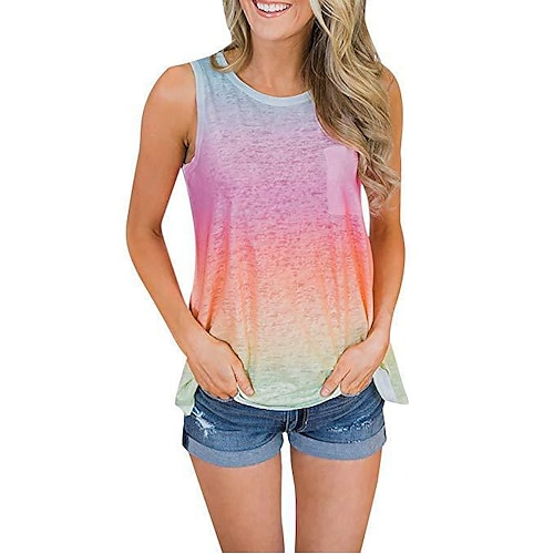 

Mujer Camiseta sin mangas Chaleco Rosa Vino Azul Piscina Gradiente de Color Bolsillo Sin Mangas Diario Fin de semana Ropa de calle Casual Escote Redondo Regular S