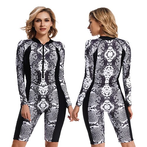 

Women's One Piece Swimsuit Rash Guard Swimwear Bathing Suit UV Sun Protection UPF50 Breathable Stretchy Long Sleeve Front Zip Knee Length - Swimming Surfing Beach Water Sports Summer / Quick Dry