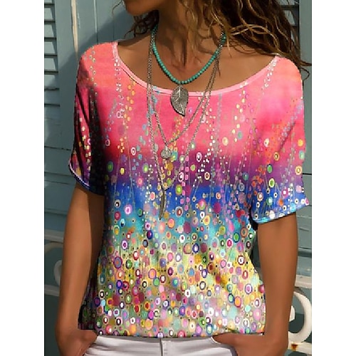 

Women Geometric Crew Neck Casual Short Sleeve Shirt Top