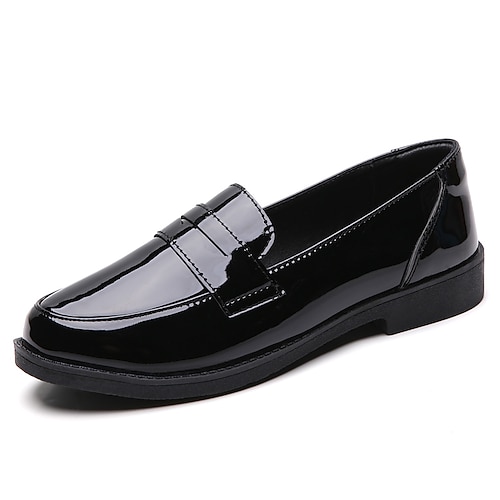 

Women's Loafers Work Daily Penny Loafers Flat Heel Round Toe Casual Minimalism PU Leather Loafer Solid Colored Black / Gold Black