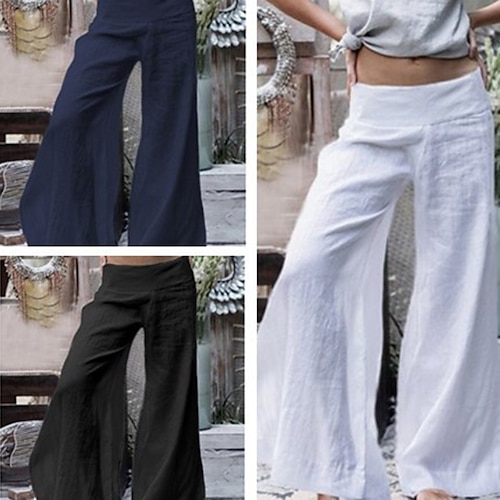 

Women's High Waist Yoga Pants Wide Leg Pants Bottoms Quick Dry Solid Color White Black Blue Yoga Pilates Dance Summer Sports Activewear Micro-elastic Loose / Athletic / Casual / Athleisure