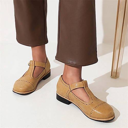 

Damen Flache Schuhe Lolita Täglich Sommer Blockabsatz Runde Zehe Lolita Minimalismus PU Leder Knöchelriemen Einfarbig Dunkelgrau Schwarz Gelb