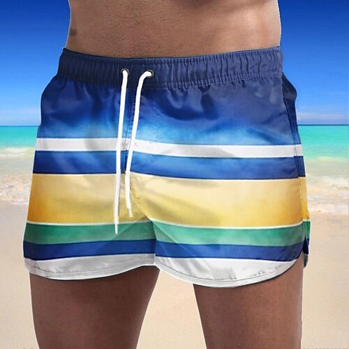 

Men's Casual Fashion Shorts Beach Shorts 3D Print Elastic Drawstring Design Short Pants Daily Holiday Micro-elastic Graphic Geometry Comfort Soft Mid Waist Blue White Black Royal Blue Navy Blue M L