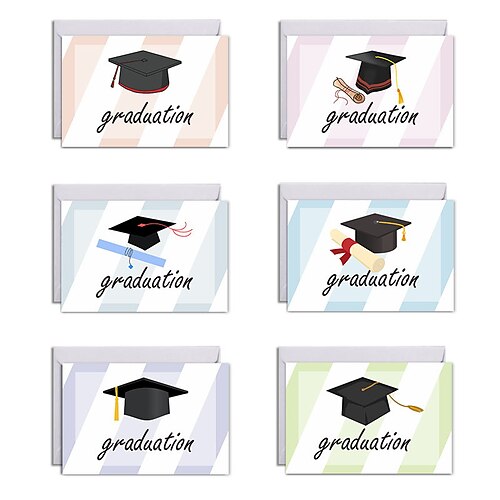 

To Young Students Graduation Season Doctor Hat Pattern Celebration Greeting Card with Envelope Gift Seal Sticker 12Pcs