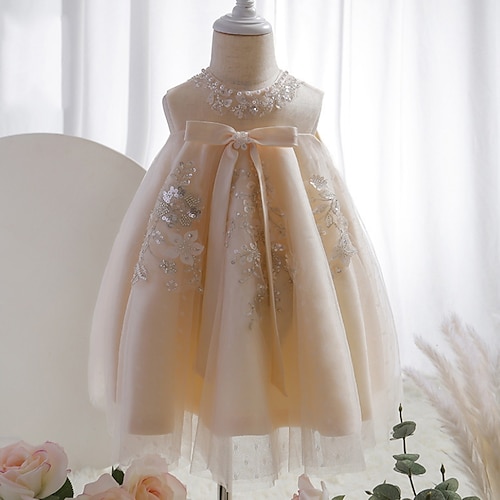 

Kids Girls' Dress Floral A Line Dress Midi Dress Wedding Sequins Sleeveless Cute Dress 3-10 Years Fall Beige